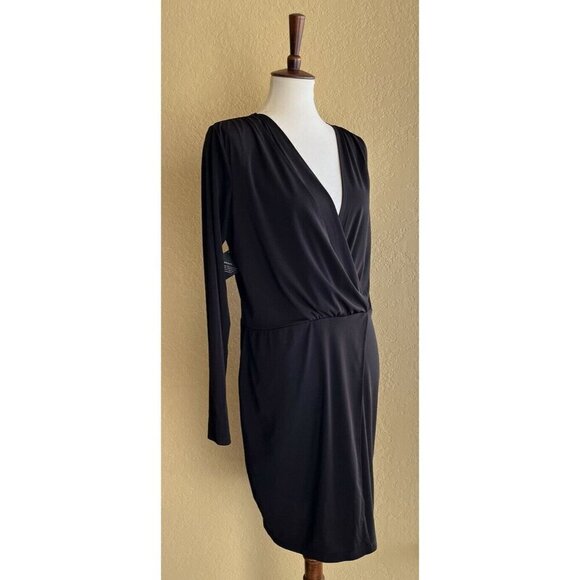 Nasty Gal Black Jersey One Sleeve Plunging Wrap Dress Size XL - Picture 5 of 10